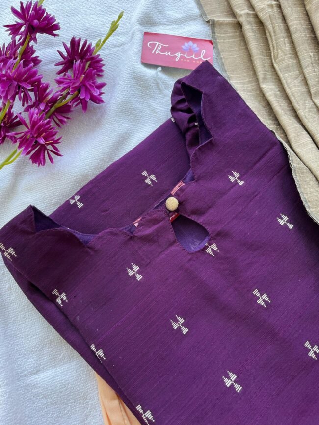 TKS039 Dark purple raw silk kurta set - Image 3