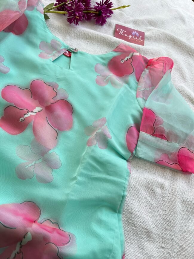 TK010 Hibiscus Organza kurta - Image 3