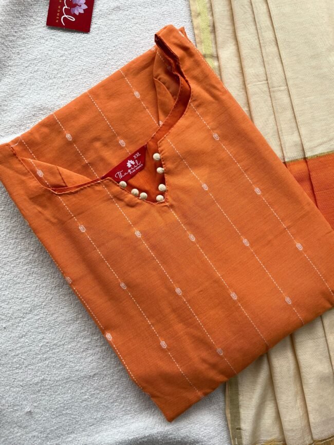 TKS041 Gerbera orange butter silk kurta set - Image 4