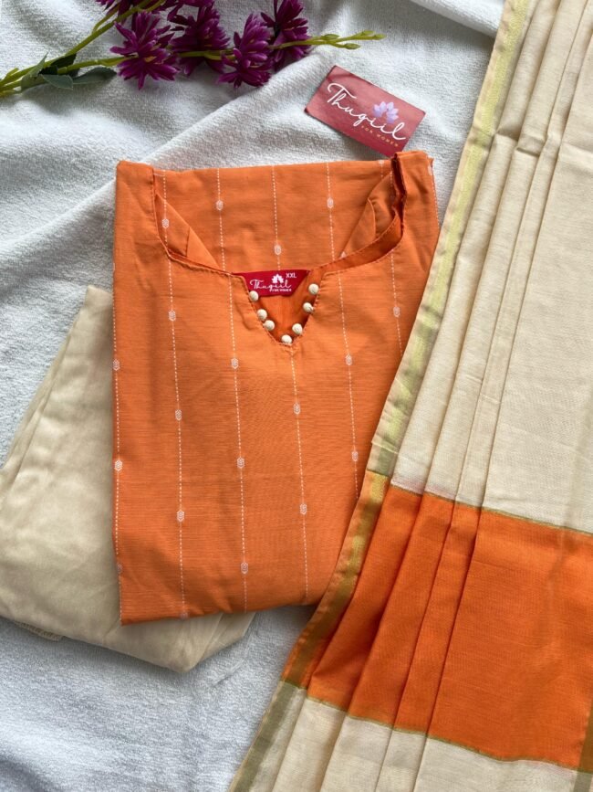 TKS041 Gerbera orange butter silk kurta set - Image 2
