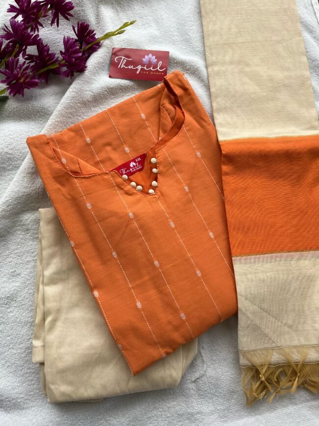 TKS041 Gerbera orange butter silk kurta set