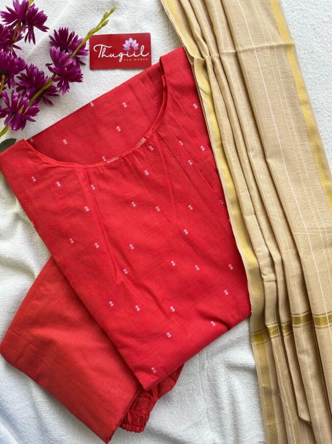 TKS042 Cherry Red Silk Kurta set