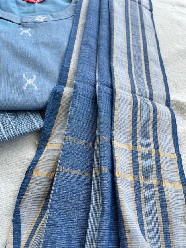 TKS043 Water blue handloom cotton kurta set - Image 4