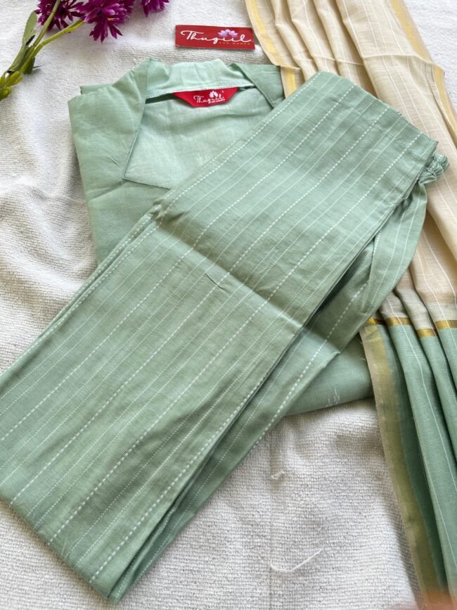 TKS045 Mint blue silk kurta set - Image 3