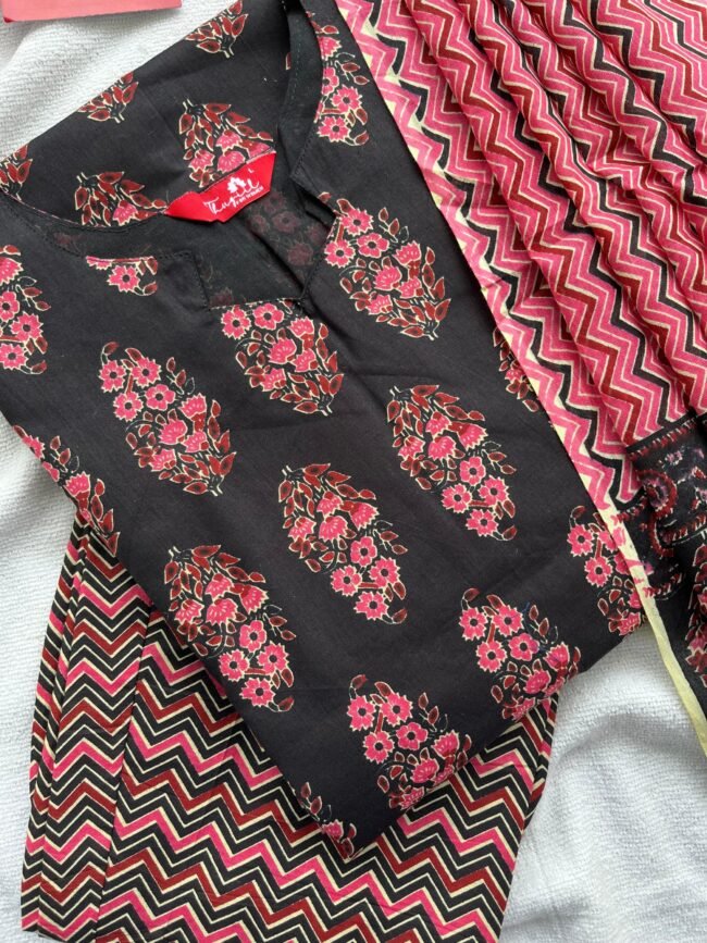 TKS046 BLACK PURE COTTON KURTA SET - Image 2