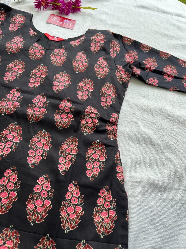 TKS046 BLACK PURE COTTON KURTA SET - Image 3