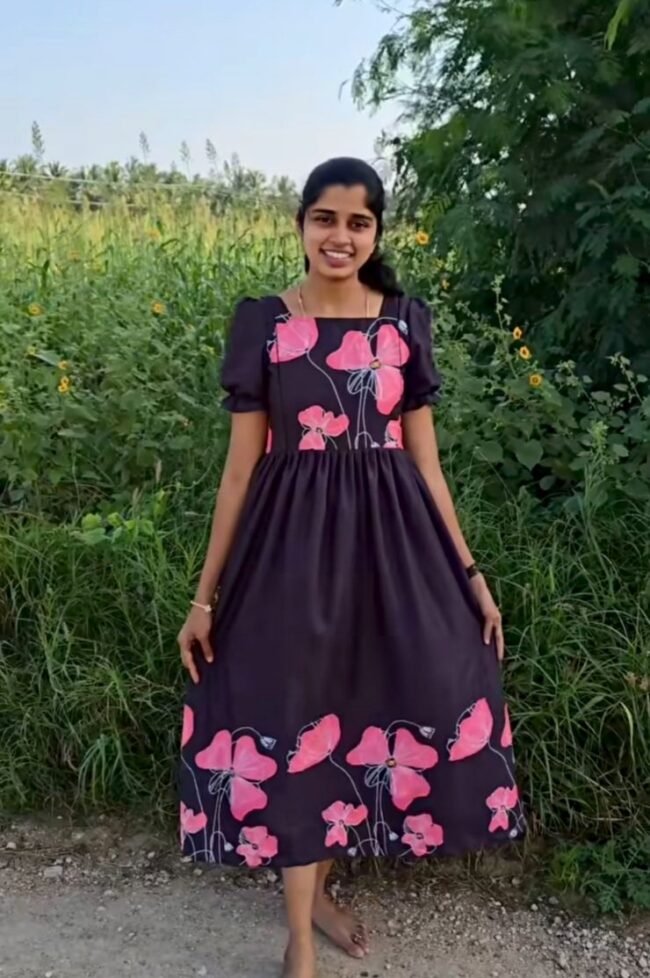 TD010 Black floral dress
