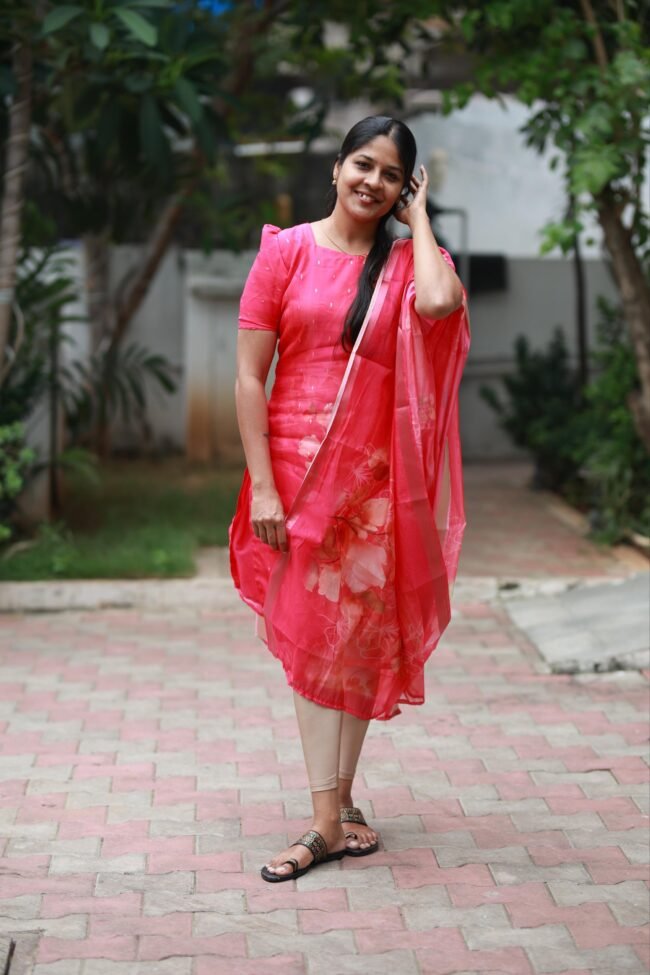 TKS048 Pink Organza kurta set - Image 2