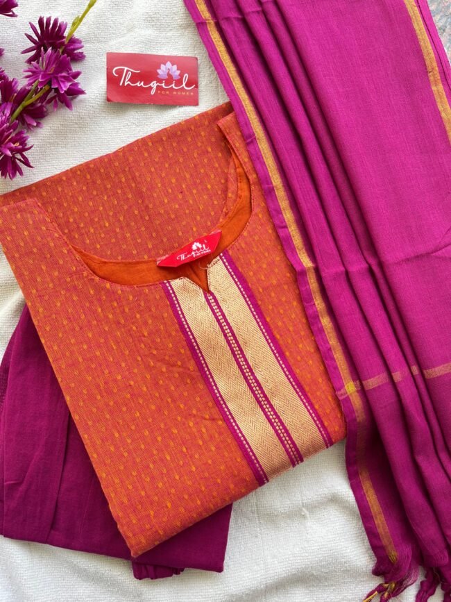 TKS049 Rust Orange South cotton kurta set