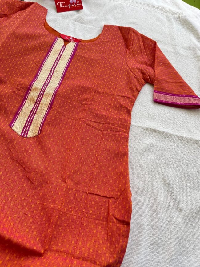 TKS049 Rust Orange South cotton kurta set - Image 3
