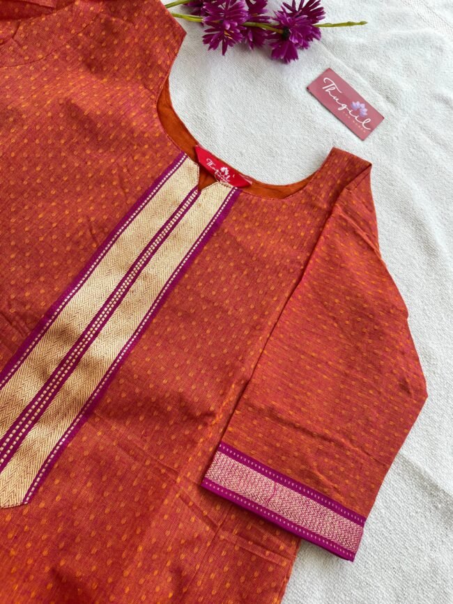 TKS049 Rust Orange South cotton kurta set - Image 5