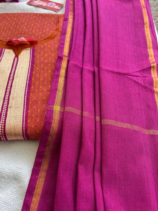 TKS049 Rust Orange South cotton kurta set - Image 2