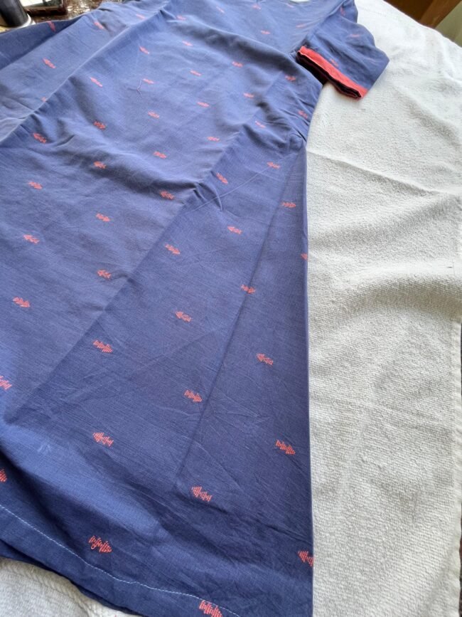 TCD012 Blue handloom cotton A line kurta set - Image 3