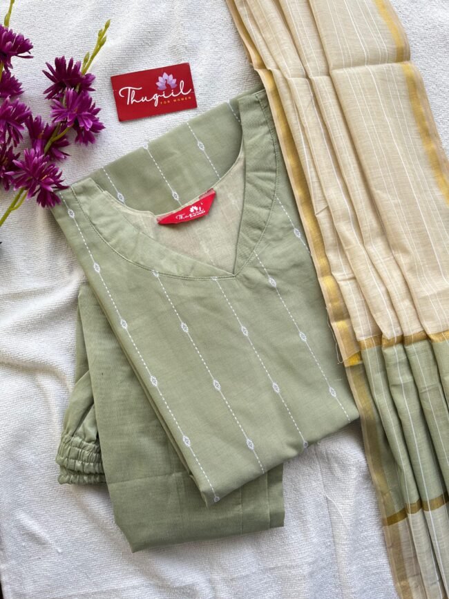 TKS050 Elaichi Green Kurta Set