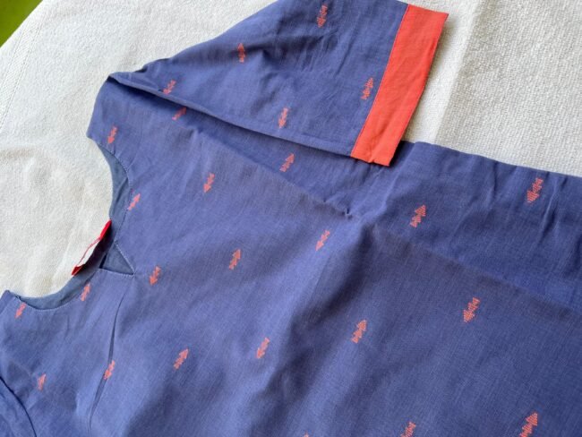 TCD012 Blue handloom cotton A line kurta set - Image 2