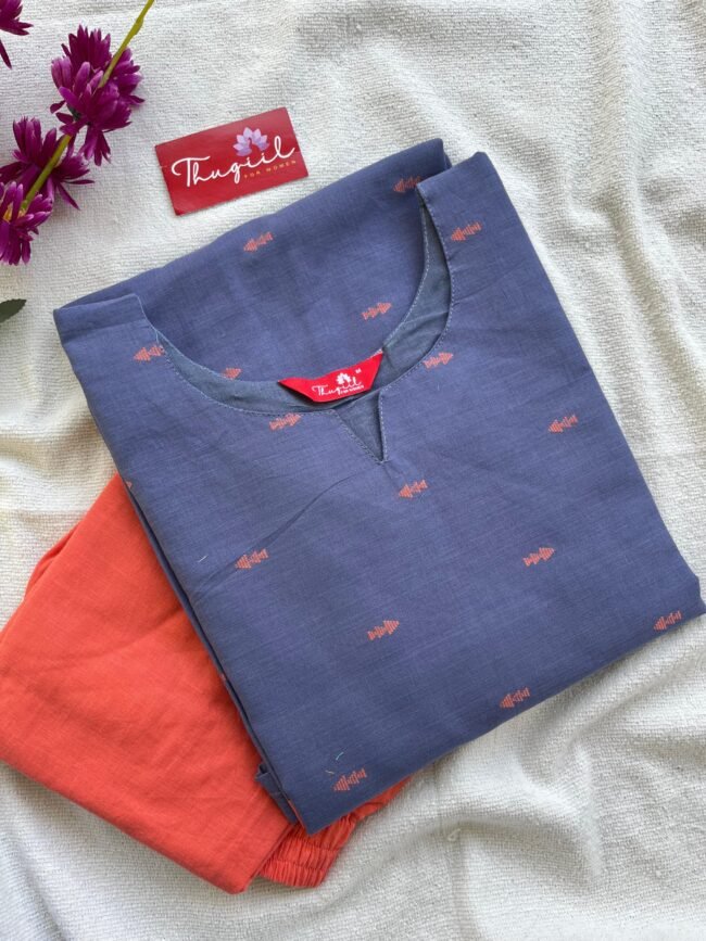 TCD012 Blue handloom cotton A line kurta set