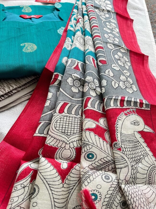 TKS054 Teal premium raw silk kurta set - Image 6