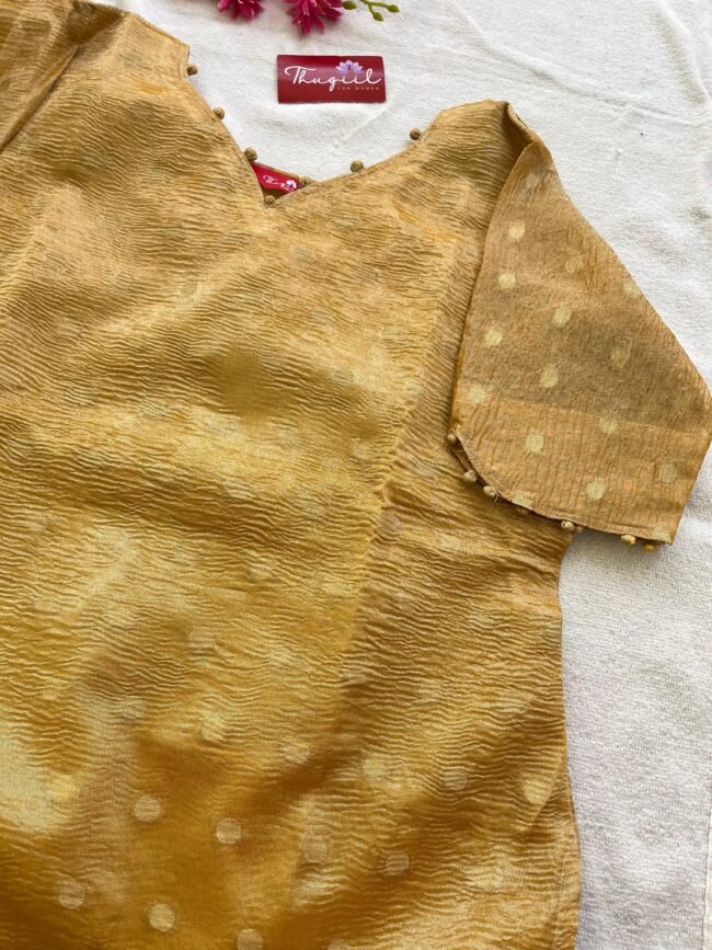 TKS060 Yellow Gold crush silk kurta set - Image 4