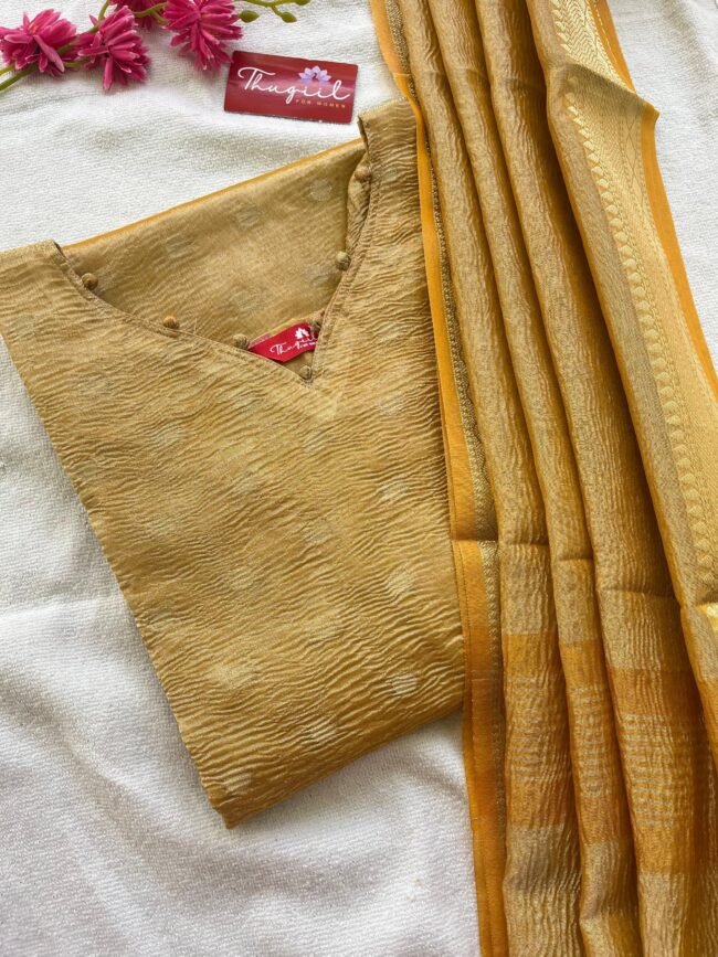 TKS060 Yellow Gold crush silk kurta set - Image 2