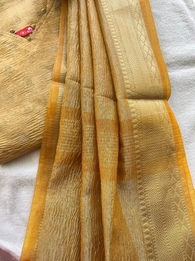 TKS060 Yellow Gold crush silk kurta set - Image 3