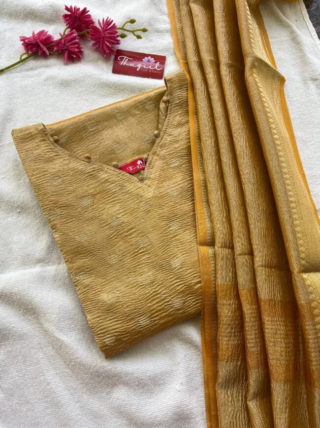 TKS060 Yellow Gold crush silk kurta set