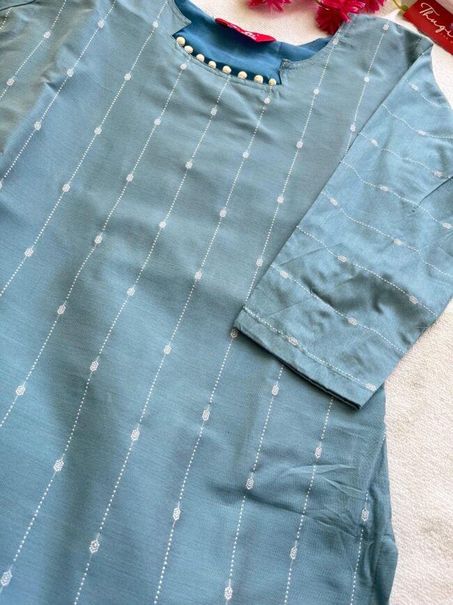 TKS062 Water blue butter silk kurta set - Image 4