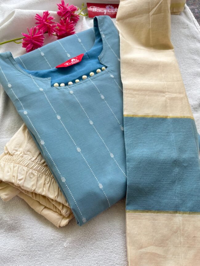 TKS062 Water blue butter silk kurta set - Image 2