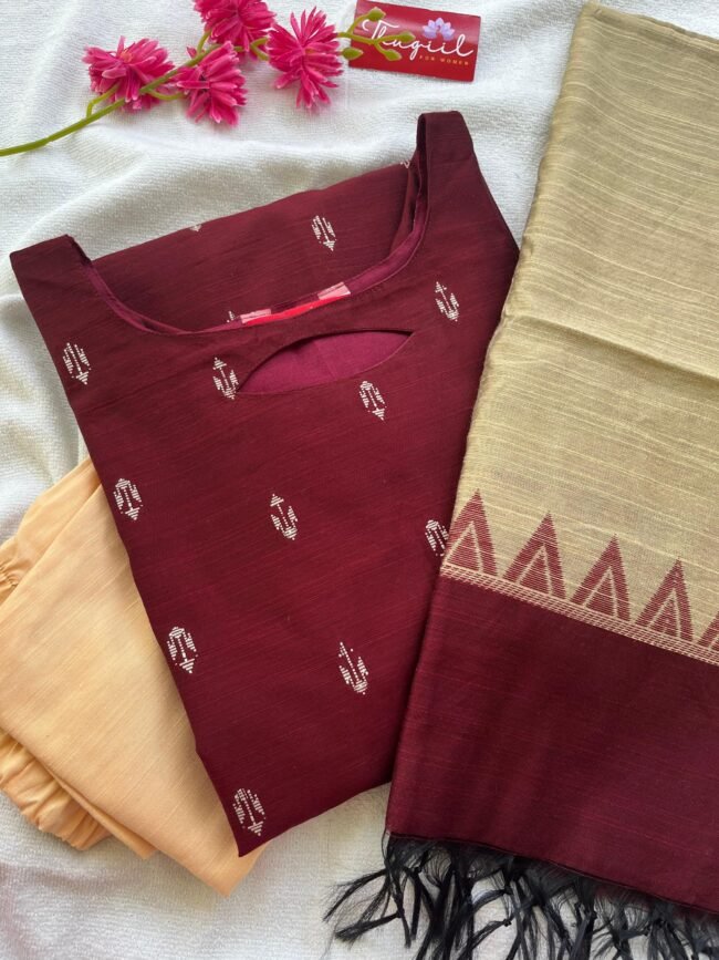 TKS064 Brown raw silk kurta set - Image 3