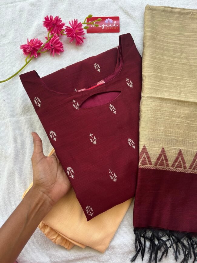 TKS064 Brown raw silk kurta set