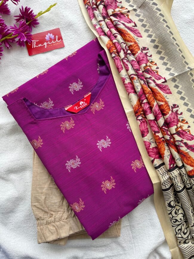 TKS065 Purple Raw Silk Kurta Set
