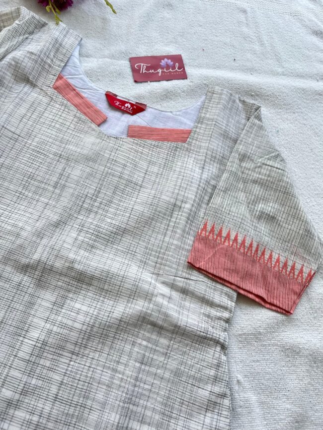 TKS066 Light Grey cotton kurta set - Image 4