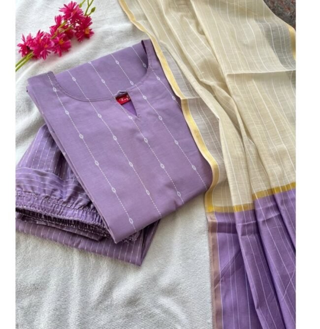 TKS071 Lavender butter silk kurta set