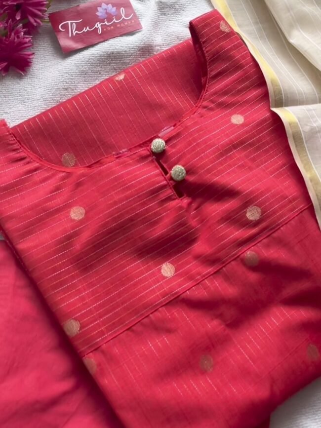 TKS075 Red Butter Silk Kurta Set - Image 4