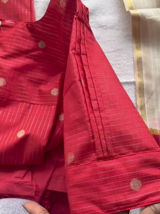 TKS075 Red Butter Silk Kurta Set - Image 3