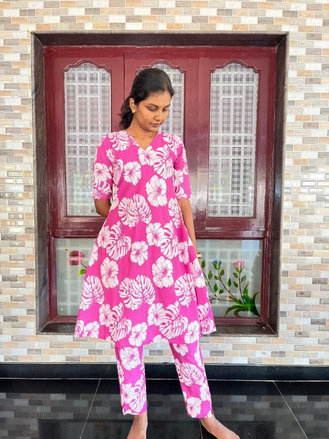TCD013 Pink Cotton A line Co Ord - Image 4