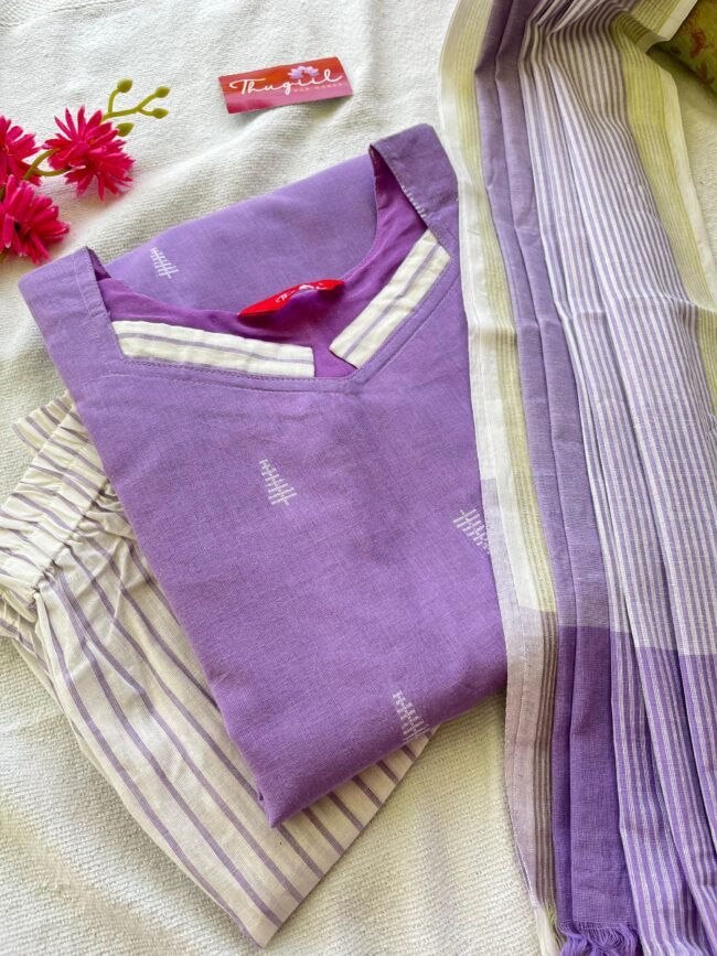 TKS080 Lavender Cotton Kurta Set