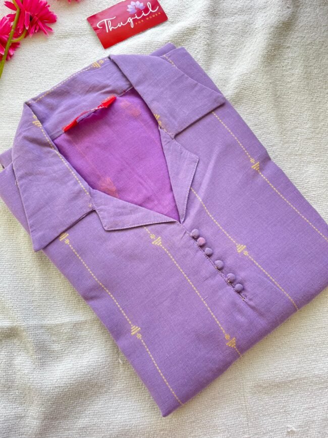 TKS081 Lavender - Yellow Handloom Cotton Kurta Set - Image 3