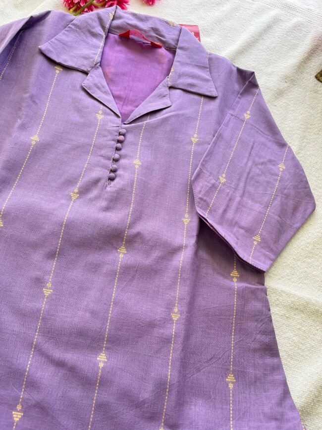 TKS081 Lavender - Yellow Handloom Cotton Kurta Set - Image 5