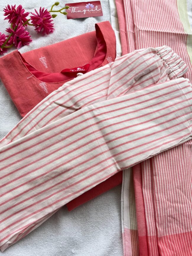 TKS077 Peach Cotton Kurta Set - Image 4