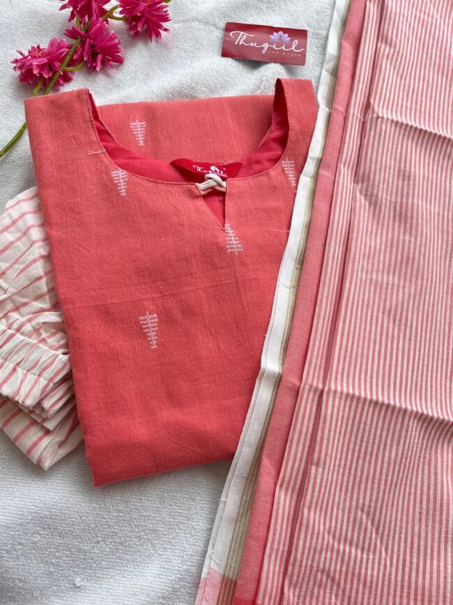 TKS077 Peach Cotton Kurta Set - Image 2