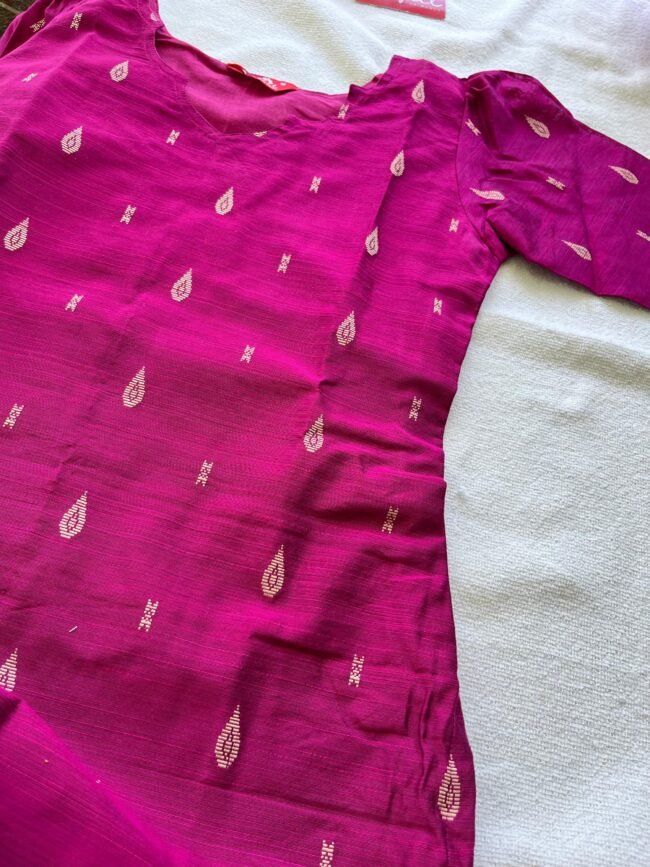 TKS079 Premium Purplish Pink Raw Silk Kurta Set - Image 2