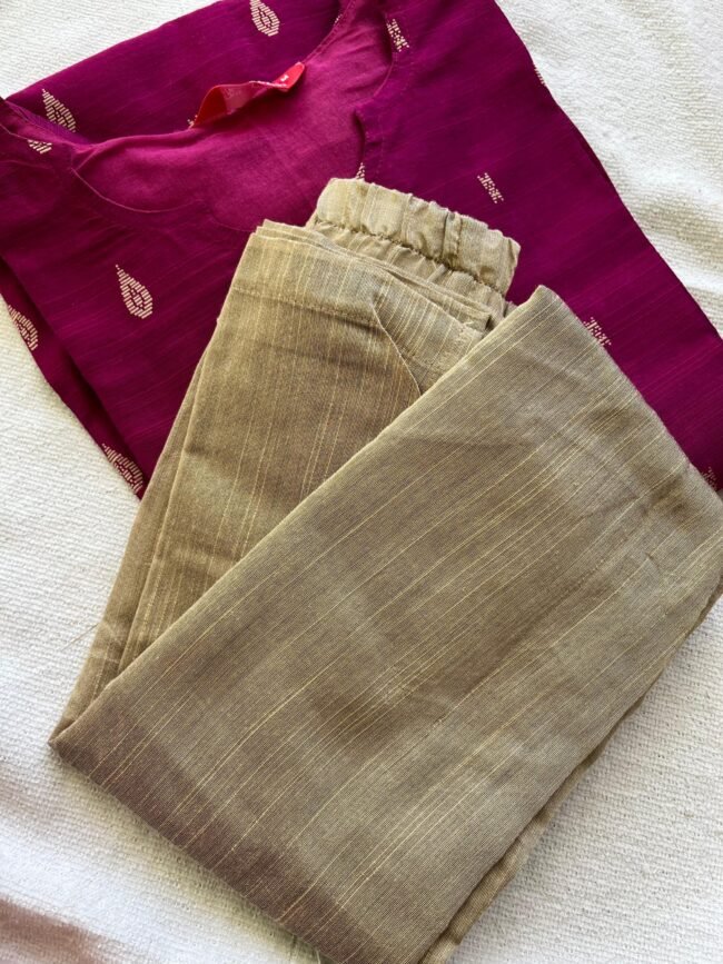 TKS079 Premium Purplish Pink Raw Silk Kurta Set - Image 4