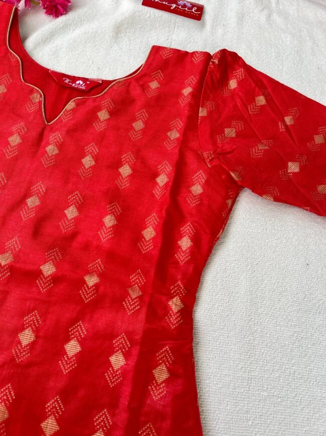 TKS085 Red Katan Silk Kurta Set - Image 4