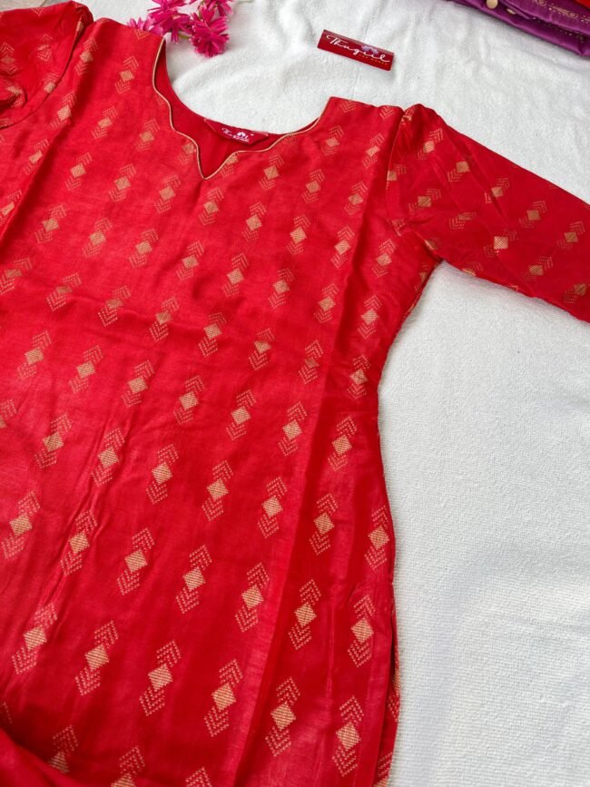 TKS085 Red Katan Silk Kurta Set - Image 5