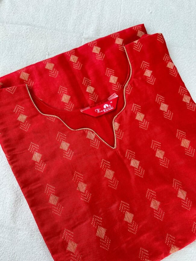 TKS085 Red Katan Silk Kurta Set - Image 3