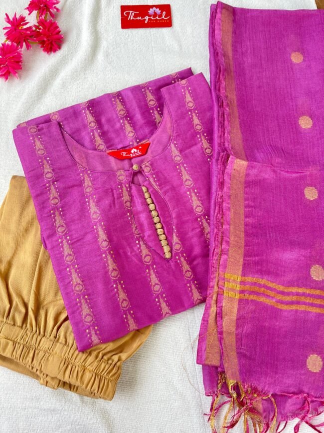 TKS084 Pink Katan Silk Kurta Set
