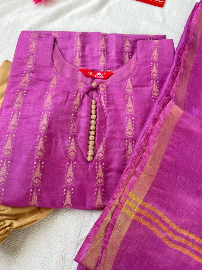 TKS084 Pink Katan Silk Kurta Set - Image 2