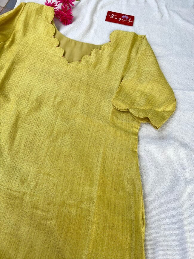 TKS083 Yellow Pink Katan Silk Kurta Set - Image 5