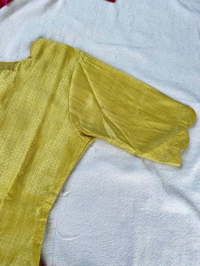 TKS083 Yellow Pink Katan Silk Kurta Set - Image 4