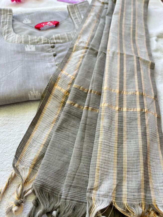TKS087 Grey Cotton Kurta Set - Image 2